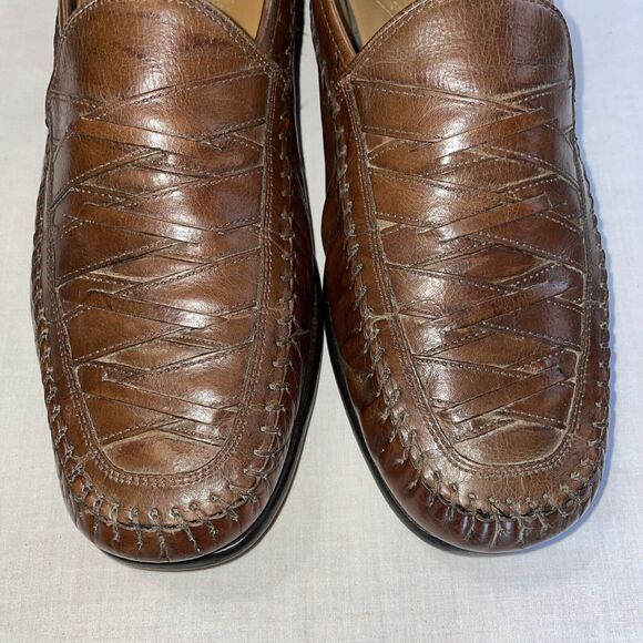 Brass Boot Dress Shoes Mens Size 12 M Brown Leather Criss Cross Toe Slip On - Picture 7 of 12